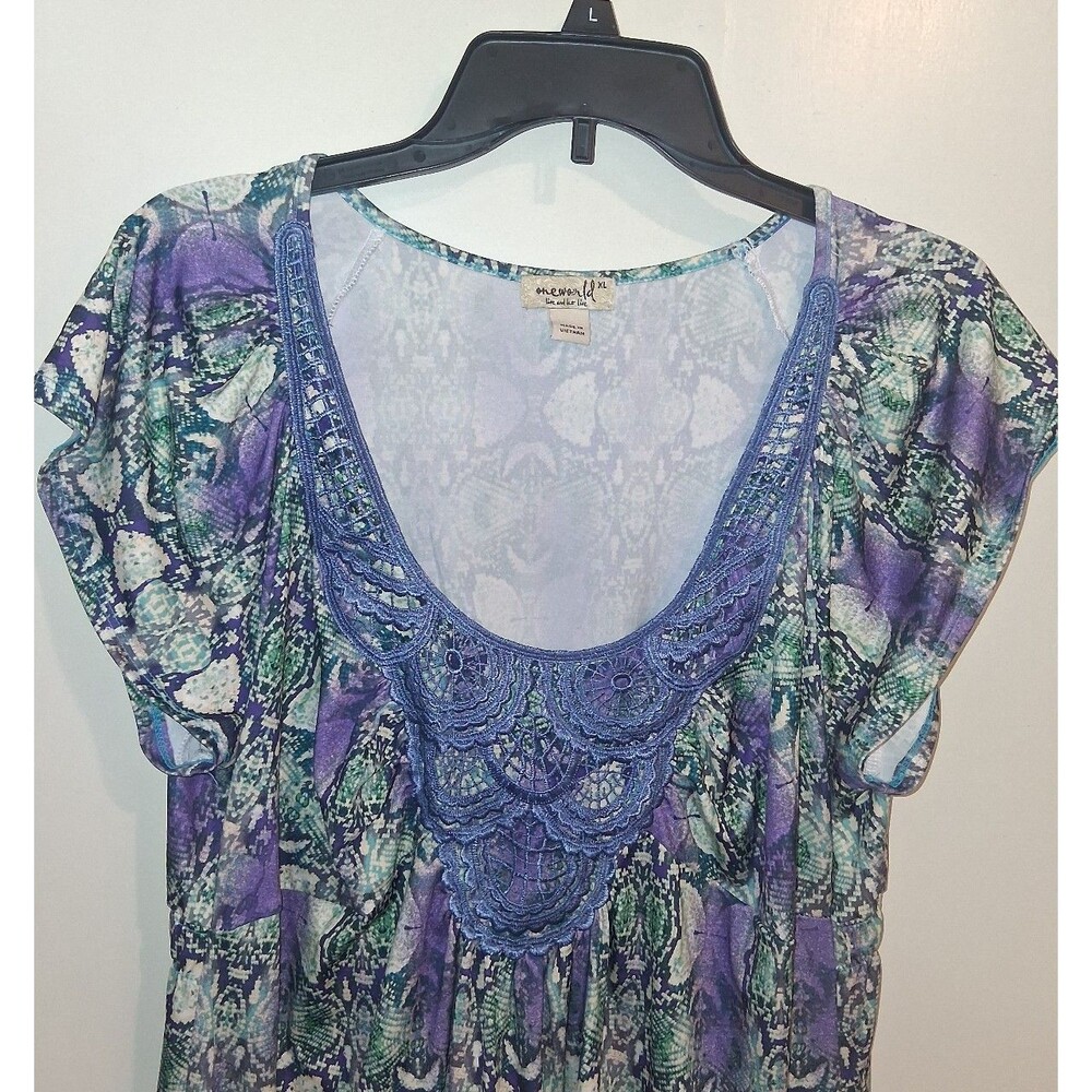 Women's One World Live and Let Live Boho Animal Print & Crochet Dress, XL - Picture 3 of 11